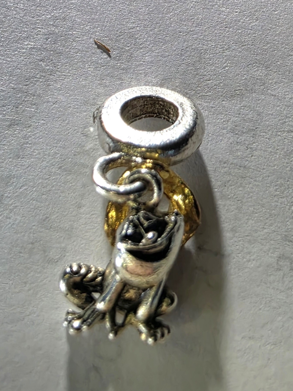Sterling silver and 14K gold Frog Prince dangle charm.